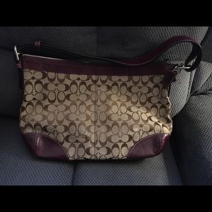 Coach Tan and Burgundy Shoulder Bag